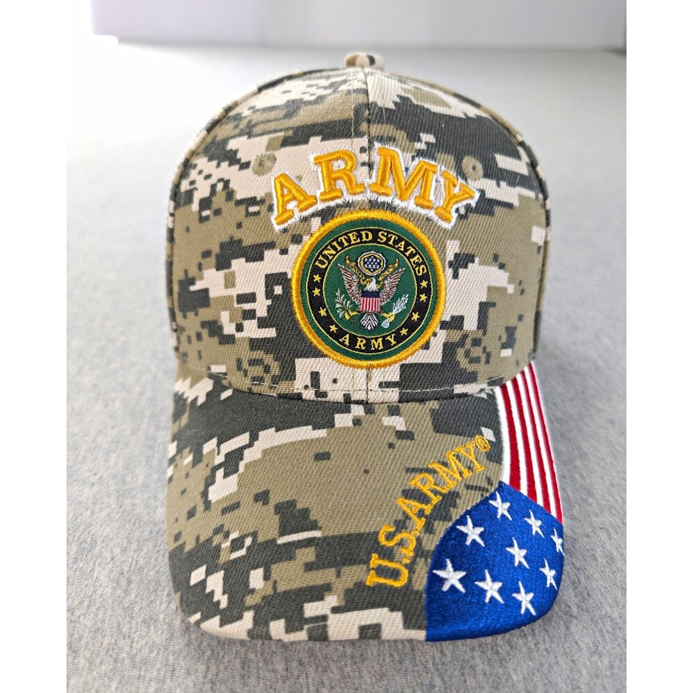 ARMY U.S. Army Digital Camo Adjustable Baseball Cap w/ Seal Patch & US Flag Bill